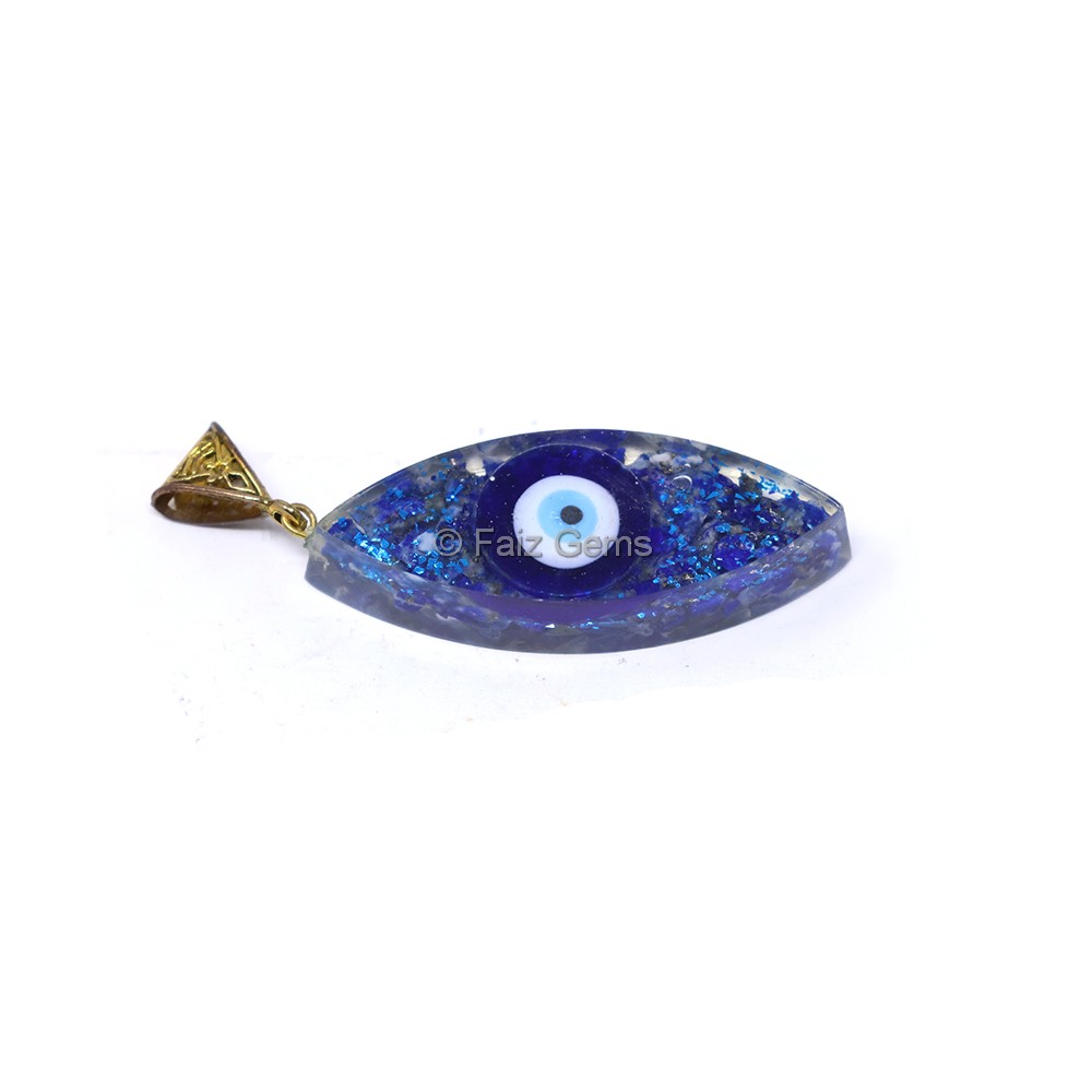 Lapiz Lazuli with Evil Eye Marquise Shaped Orgone Pendant