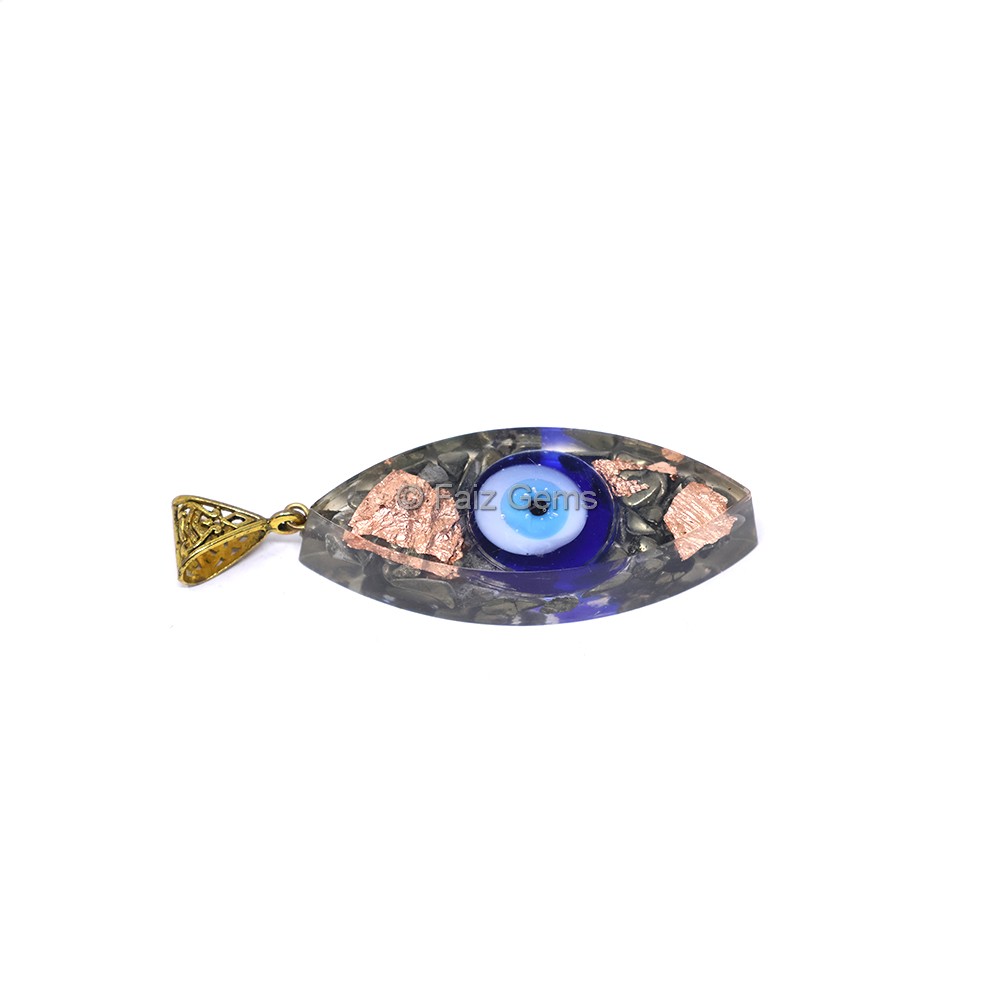 Pyrite with Evil Eye Marquise Shaped Orgone Pendant