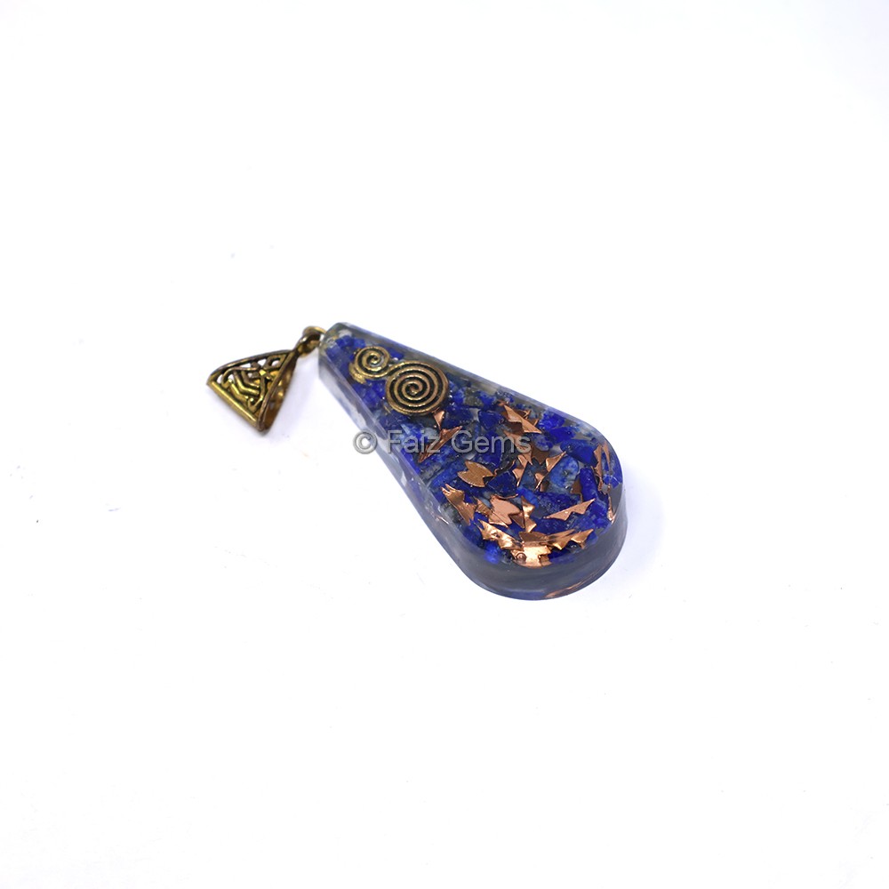 Lapiz Lauli with Copper Fillings Pear Shaped Orgone Pendant