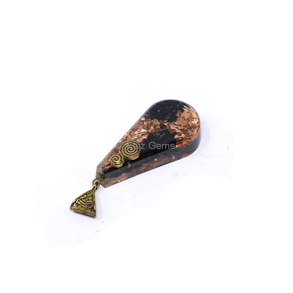 Black Touramline with Copper Fillings Pear Shaped Orgone Pendant