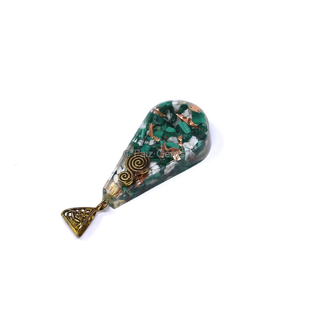 Malachite and Howlite With Copper Filling Pear Shaped Orgone Pendant