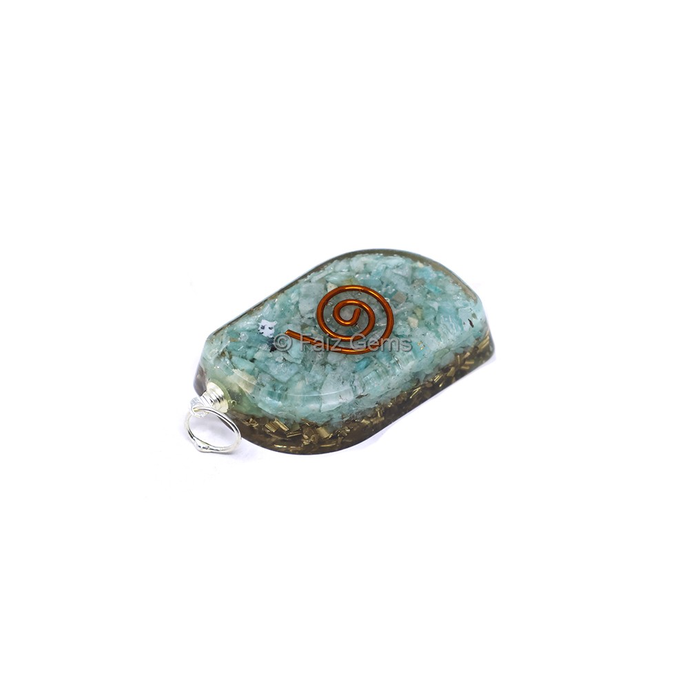 Amazonite With Copper Coil Leaf Shaped Pendant