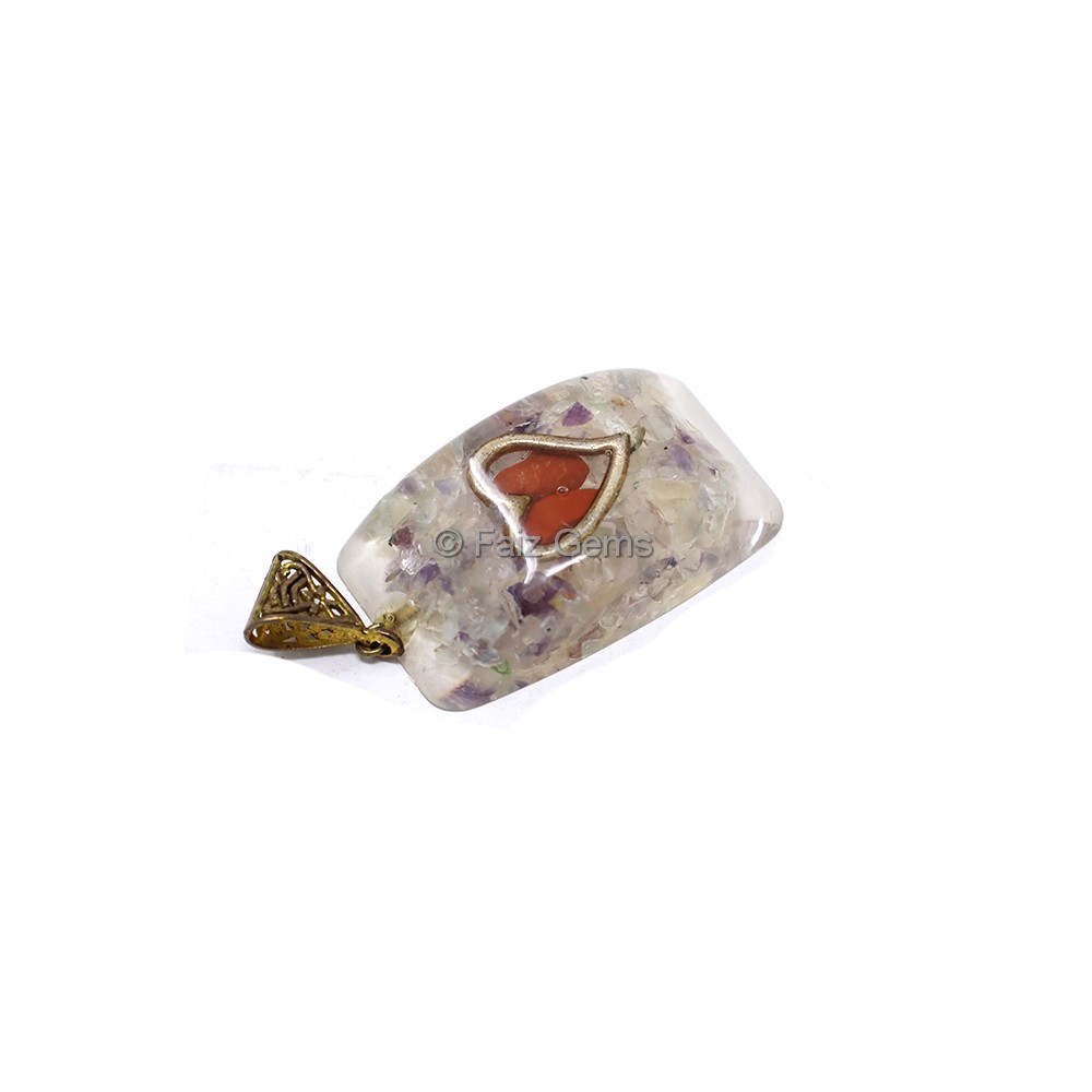 Crystal Quartz, Amethyst and Red Jasper Orgone Pendant