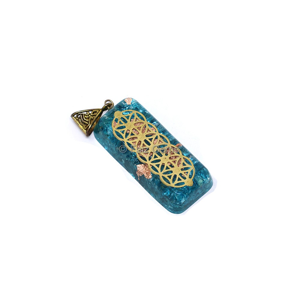 Dyed Blue Crystal with Flower of Life Orgone Bar Pendant