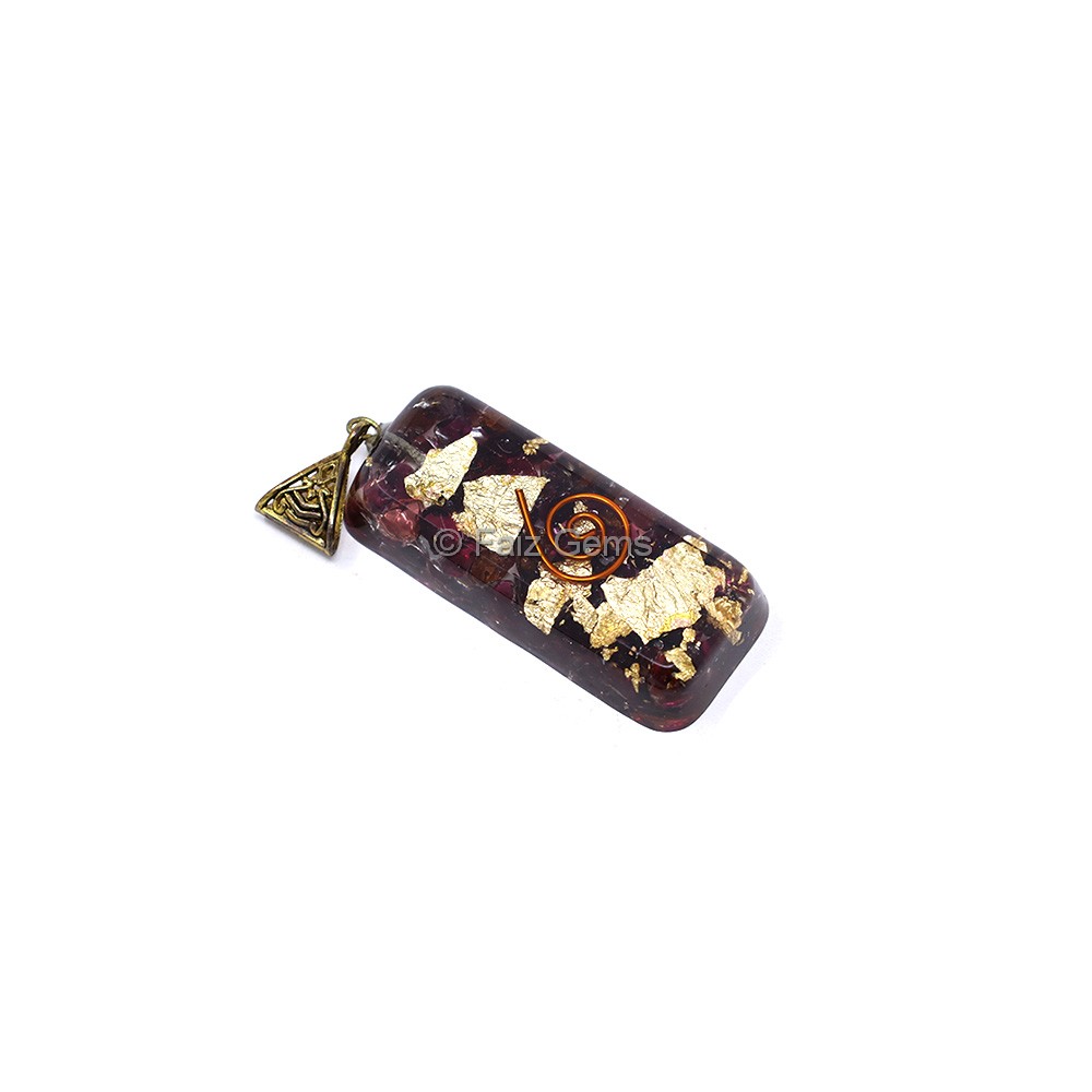 Garnet with Copper Coil Orgone Bar Pendant