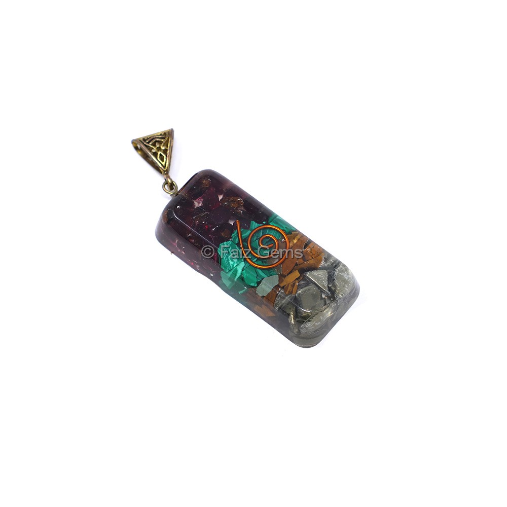 Garnet, Malachite, Tiger Eye and Pyrite Orgone Bar Pendant