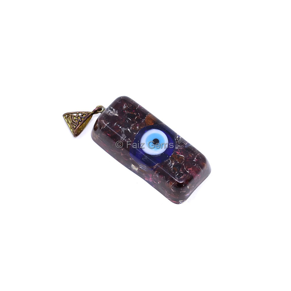 Garnet with Evil Eye Orgone Bar Pendant