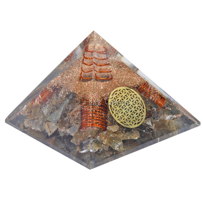 Labradorite  With Flower Of Life Gemstone Orgonite Pyramid