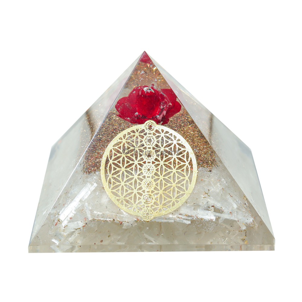 Selenite Flower of life Orgonite Pyramids