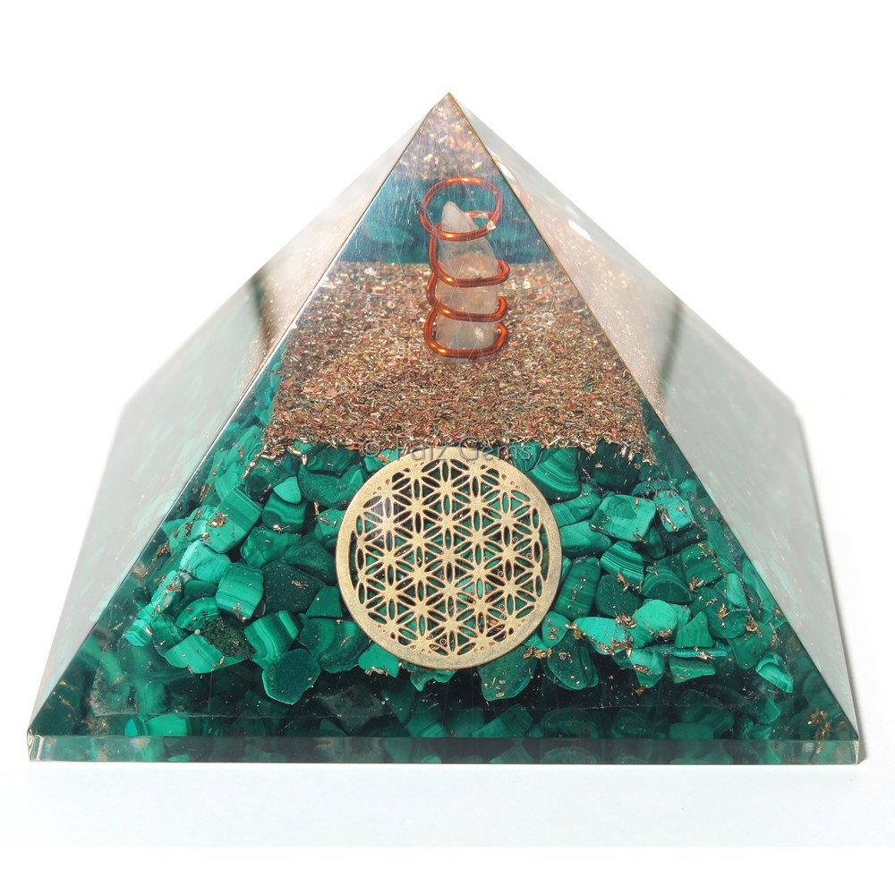 Malachite Flower Of Life Orgonite Pyramids