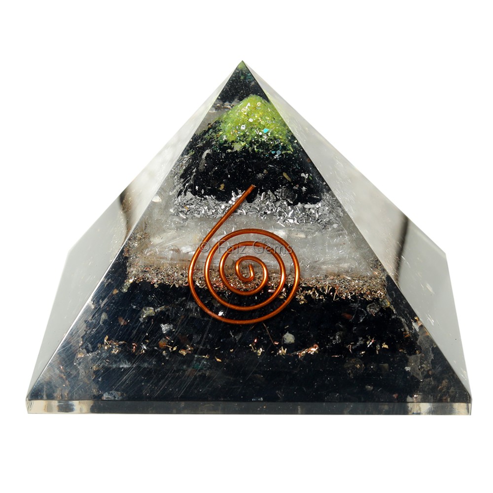 Black Tourmaline With  Selenite  Orgonite Pyramind
