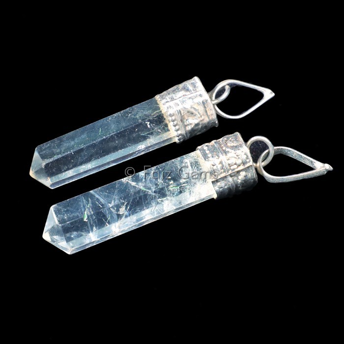 Crystal Quartz Pencil Cap Pendants