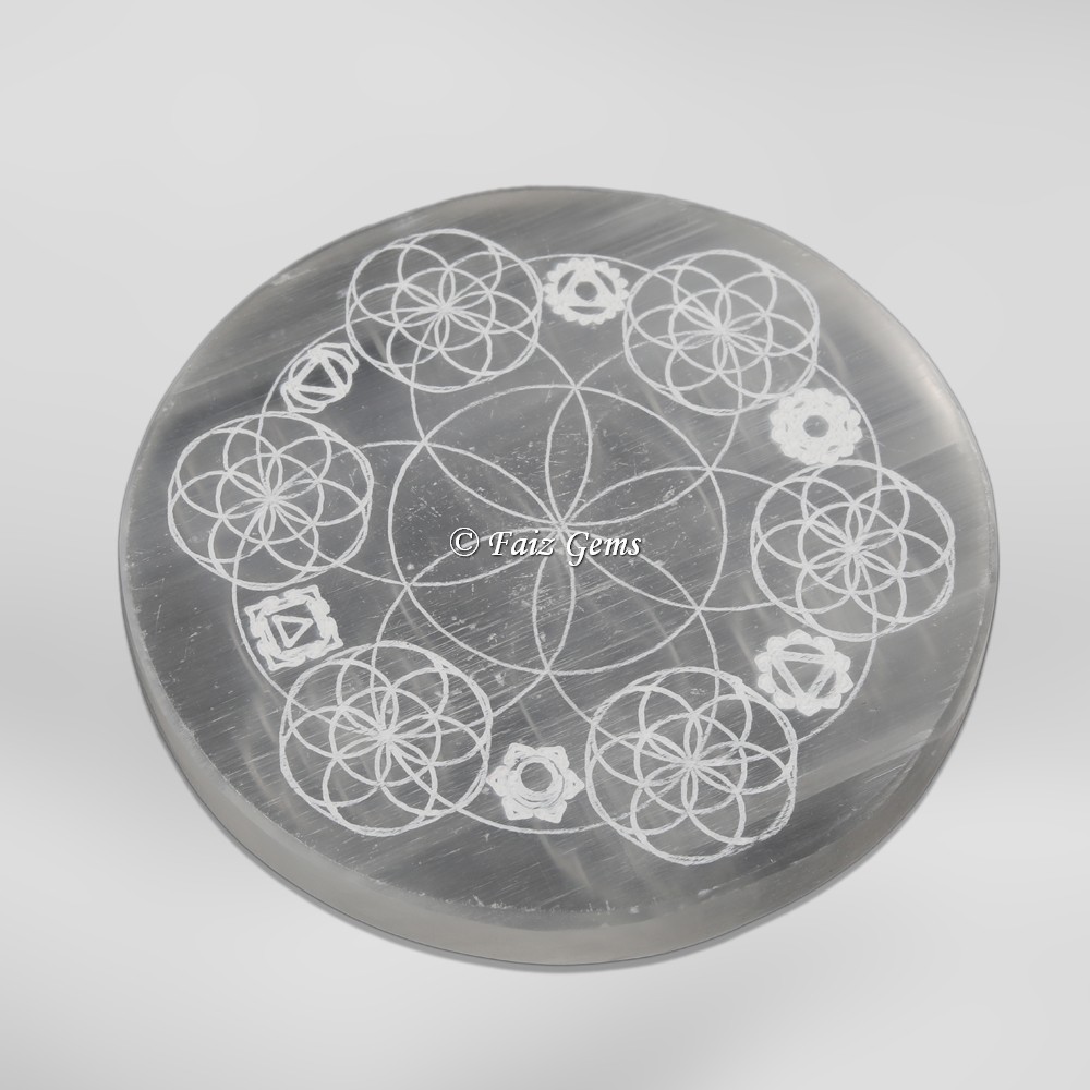 Seven Chakra With Flower Of Life Selenite Charging Cercle