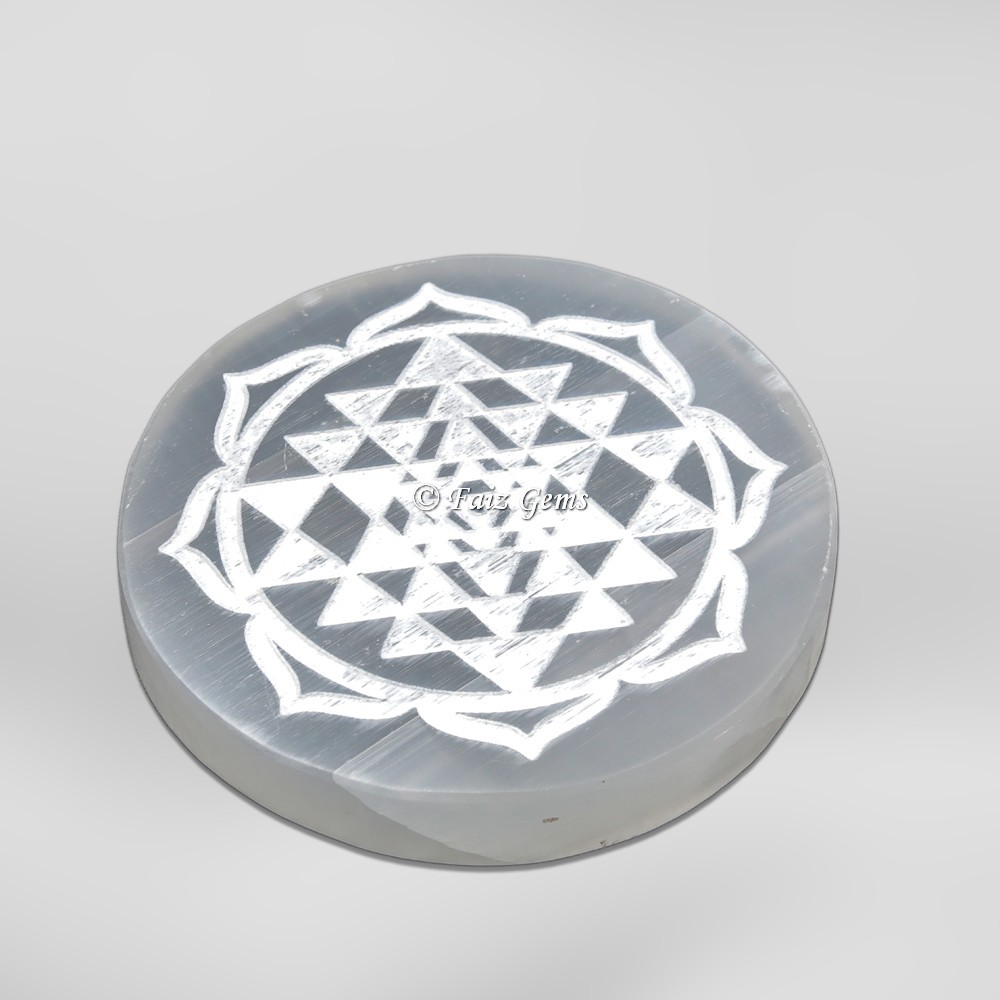 Yantra Engraved Selenite Charging Circle