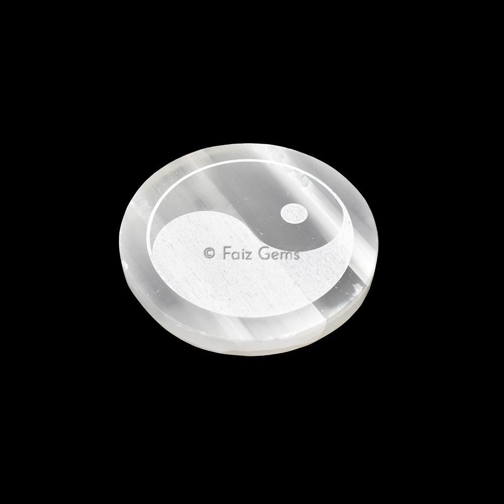 Selenite Plate With Yin And Yang Engraved