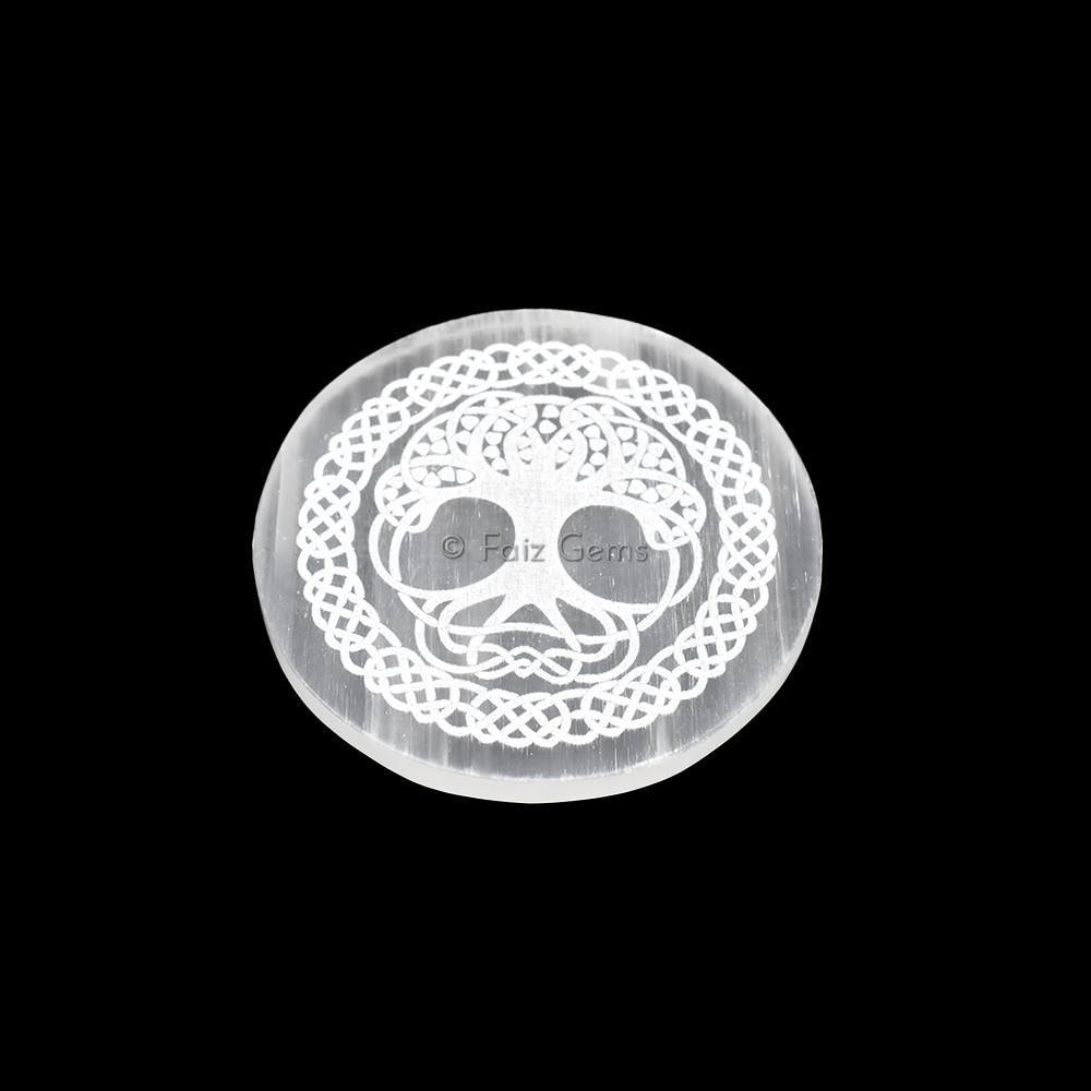 Selenite Plate With Tree Of Life Engraved