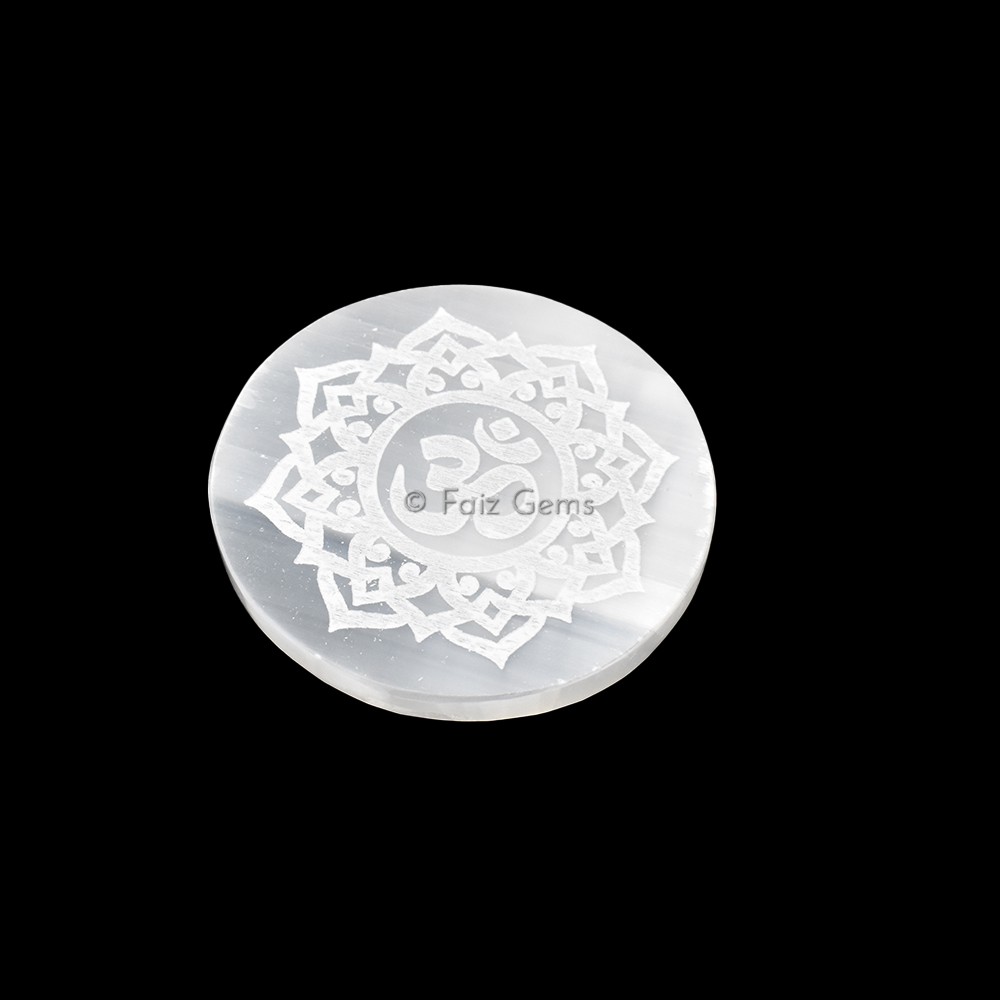 Selenite Plate With OM Engraved