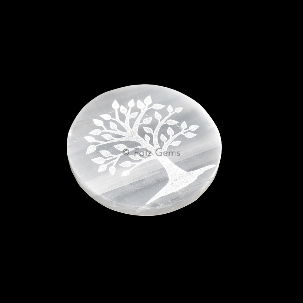 Selenite Plate With Tree Of Life Engraved