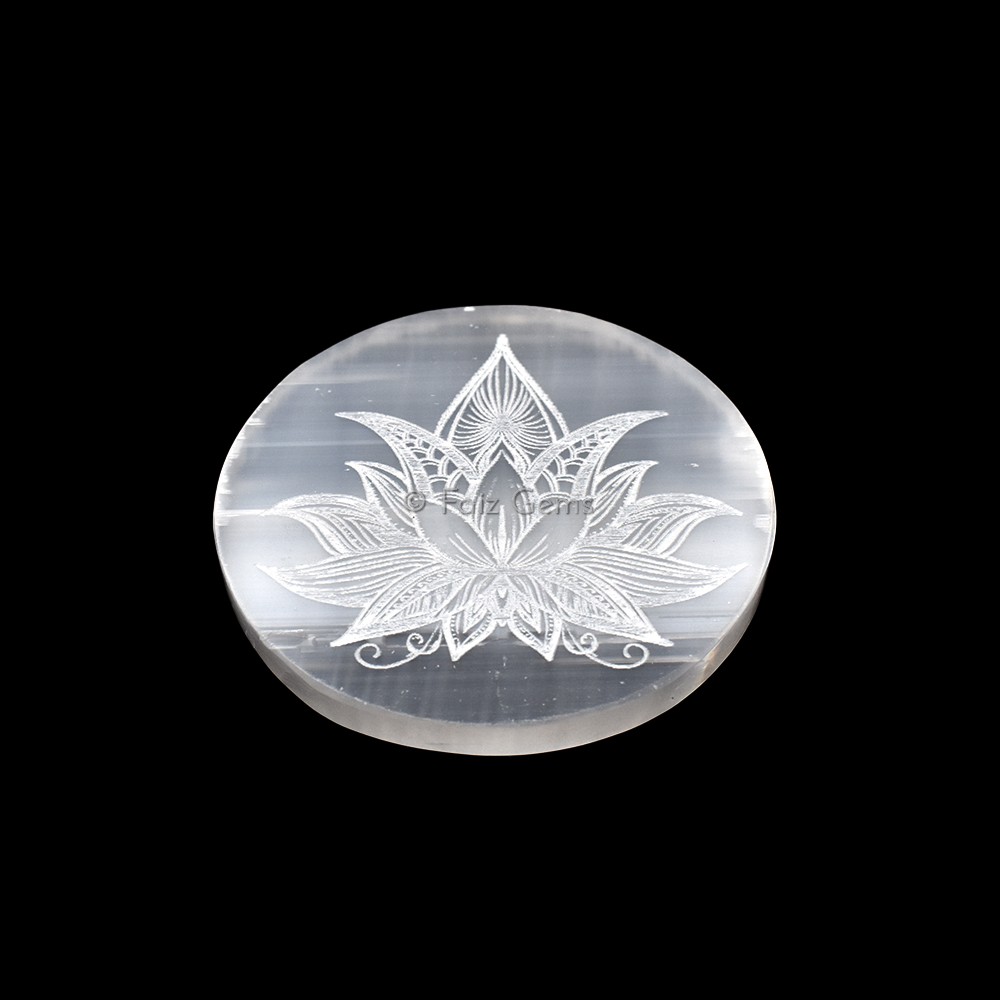 Engraved Charging Selenite Plate With Lotus