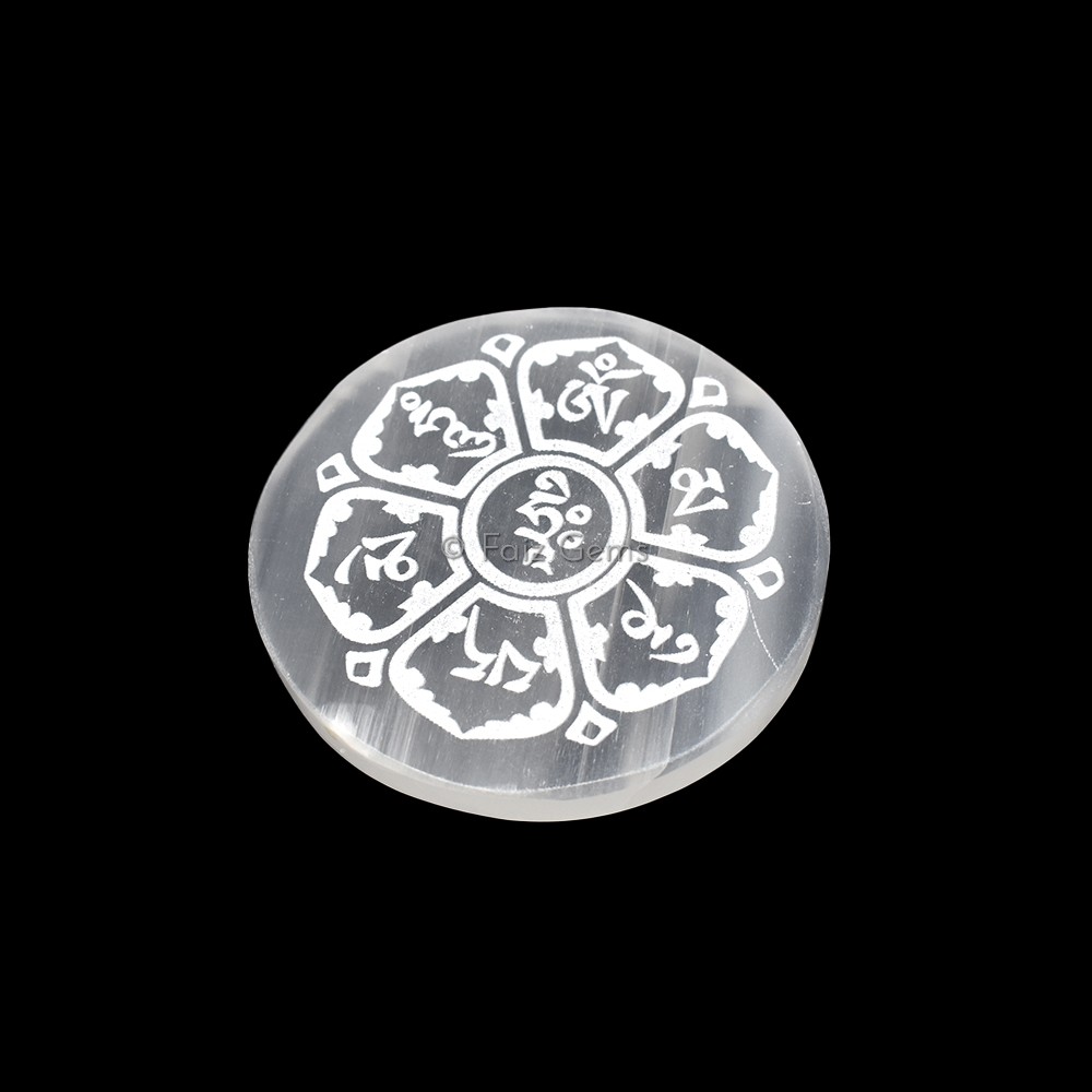 Engraved Charging Selenite Plate With Om Mani Padme Hum