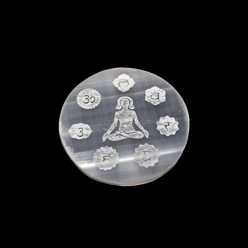 Engraved Charging Selenite Plate With Seven Chakra