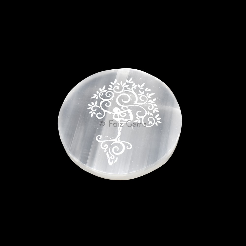Engraved Charging Selenite Plate With Tree Of Life