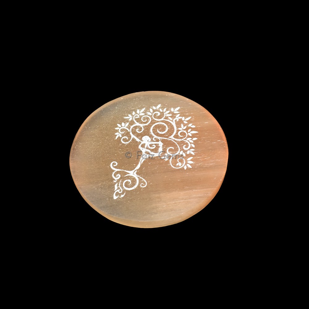 Engraved Orange Charging Selenite Plate With Tree Of Life