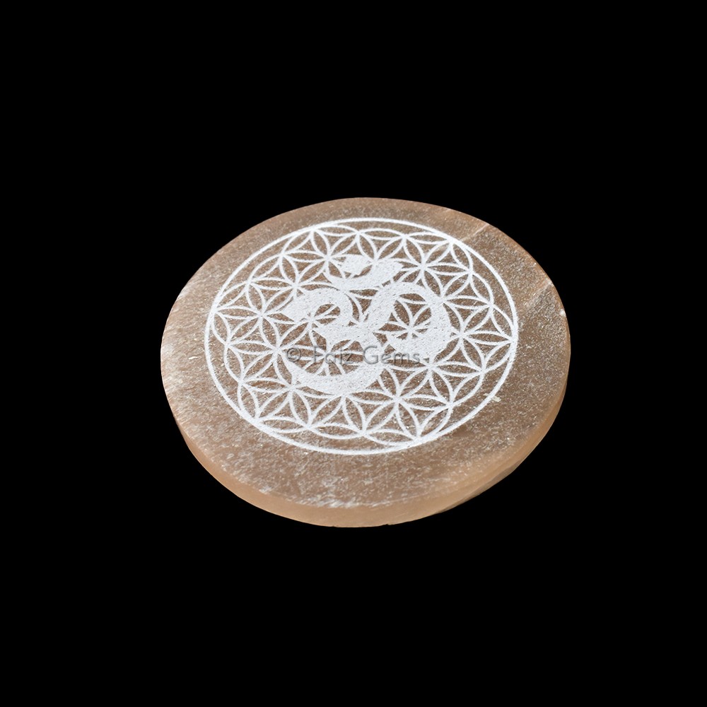 Engraved Orange Charging Selenite Plate With OM Symbol