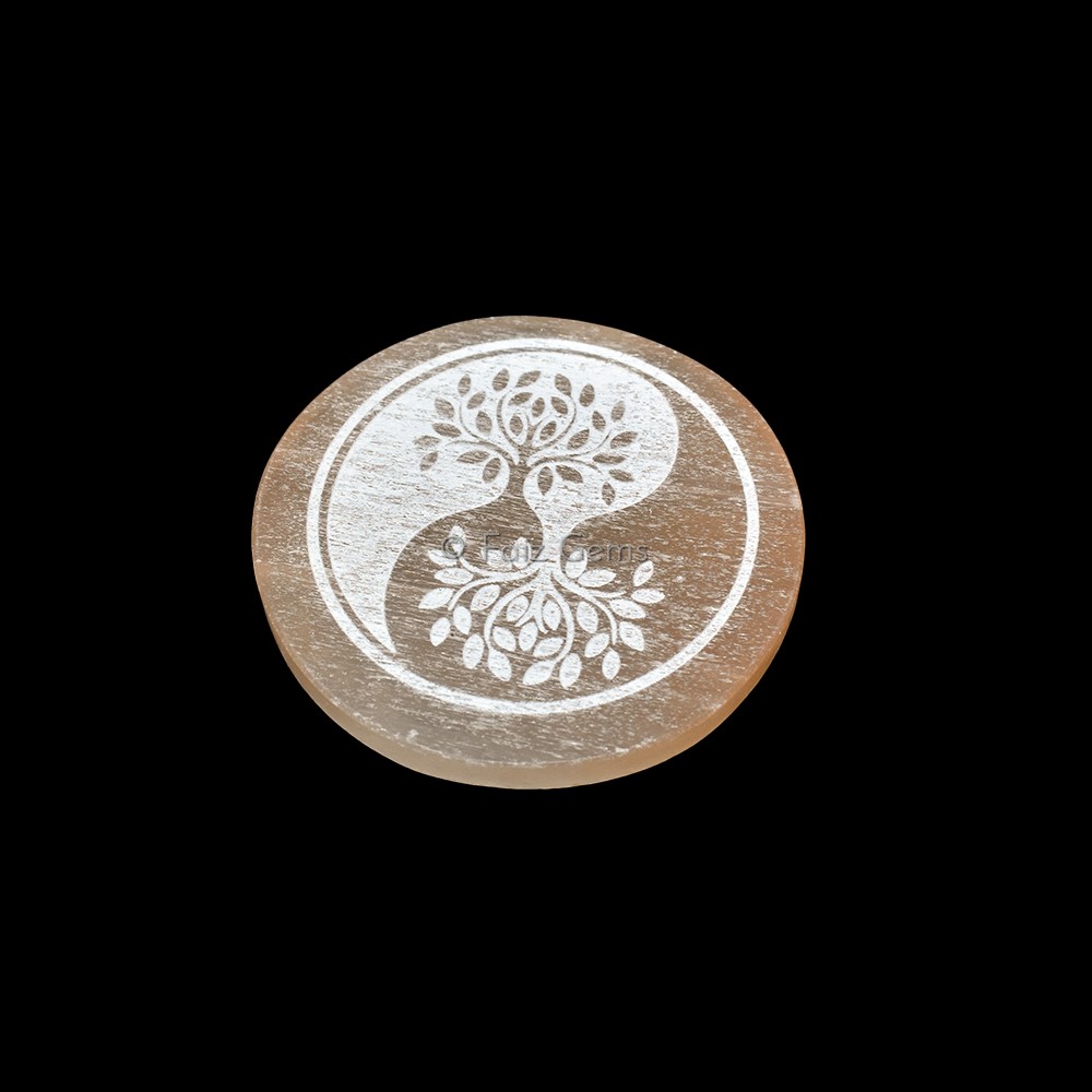 Engraved Orange Charging Selenite Plate With Tree Of Life