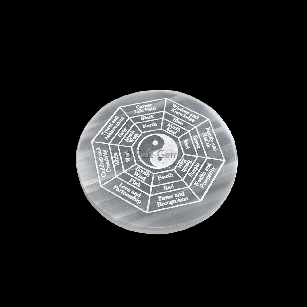 Engraved Charging Selenite Plate With Yin and Yang
