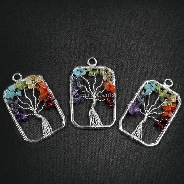 Rectangle with curved edges Shape Tree of Life Pendants