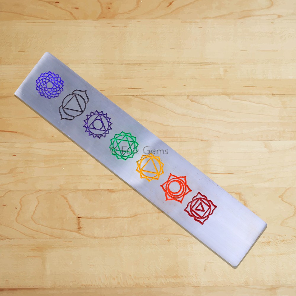 Coloufully Engraved Chakra Selenite Wand